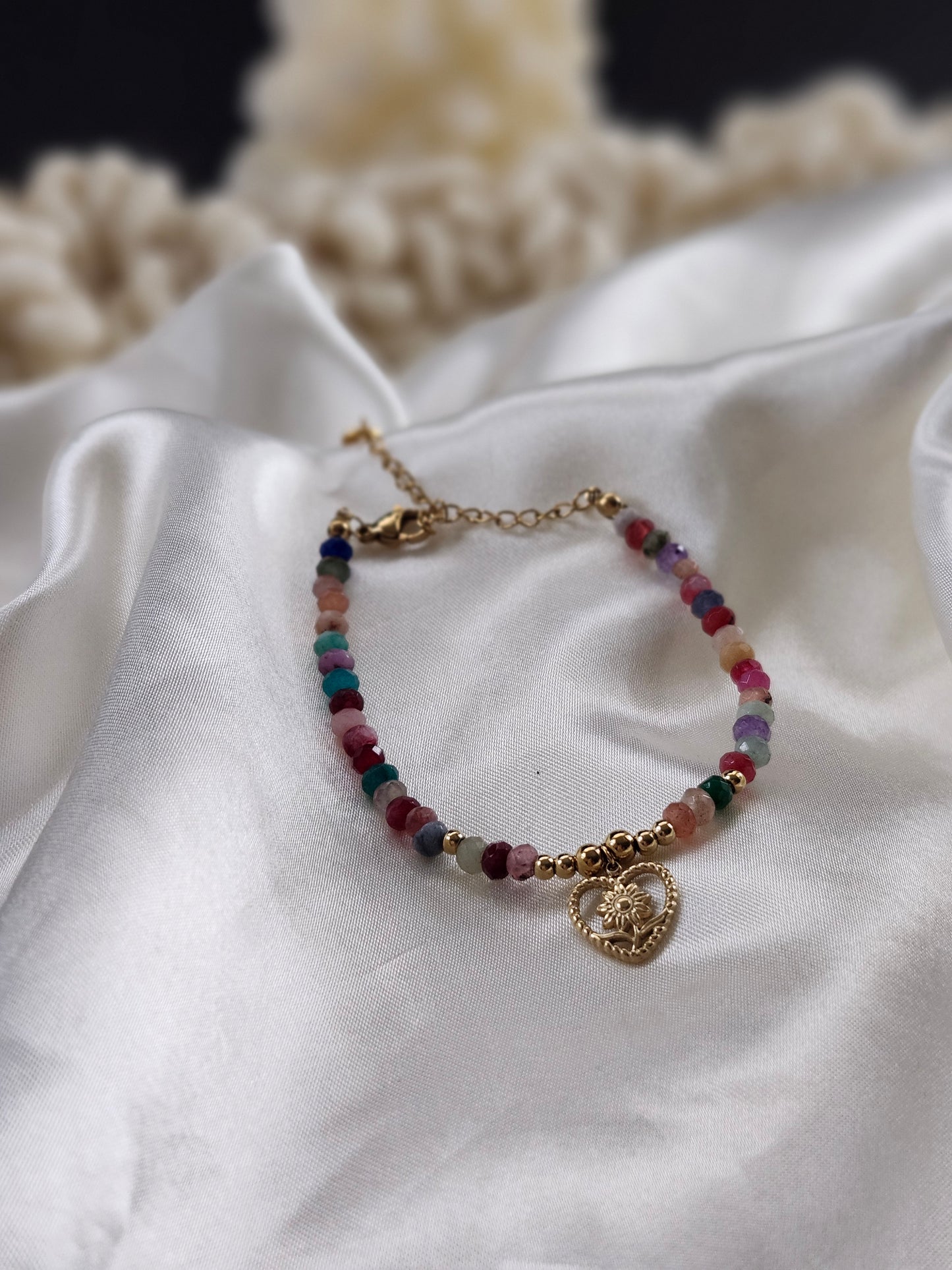 Multicolor Heart Charm Bracelet - Stainless Steel / 18K Gold Plated