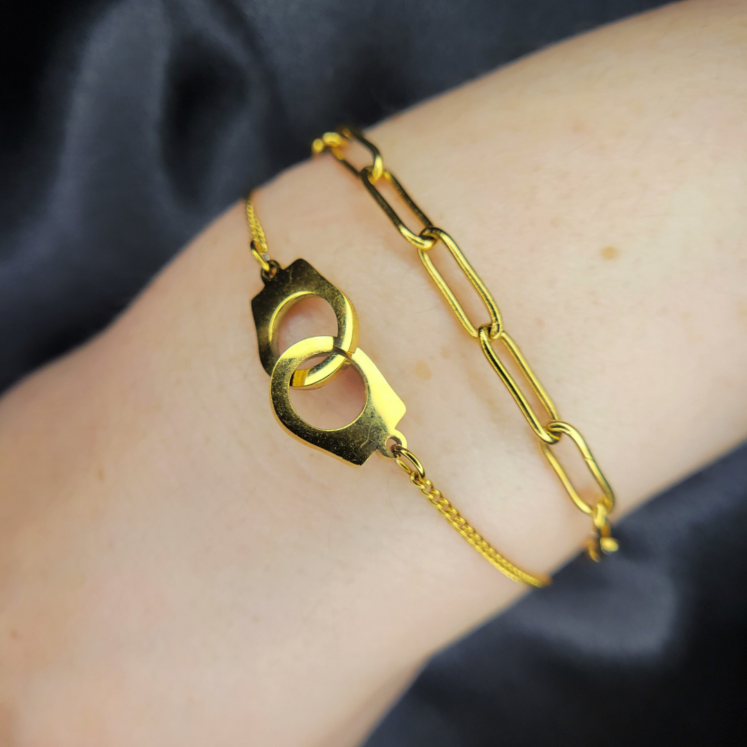 Pulsera Esposas en Capas - 2 en 1 / 1 pieza / Boduble en Capas / Acero Inoxidable