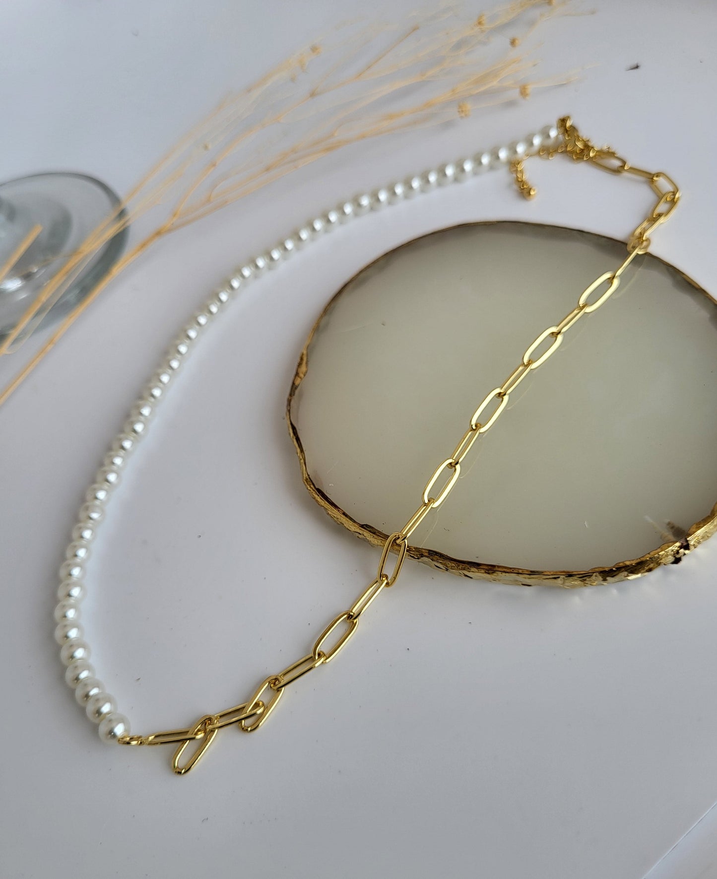 Pearl Chain Necklace - Imitation Pearl / Double Style