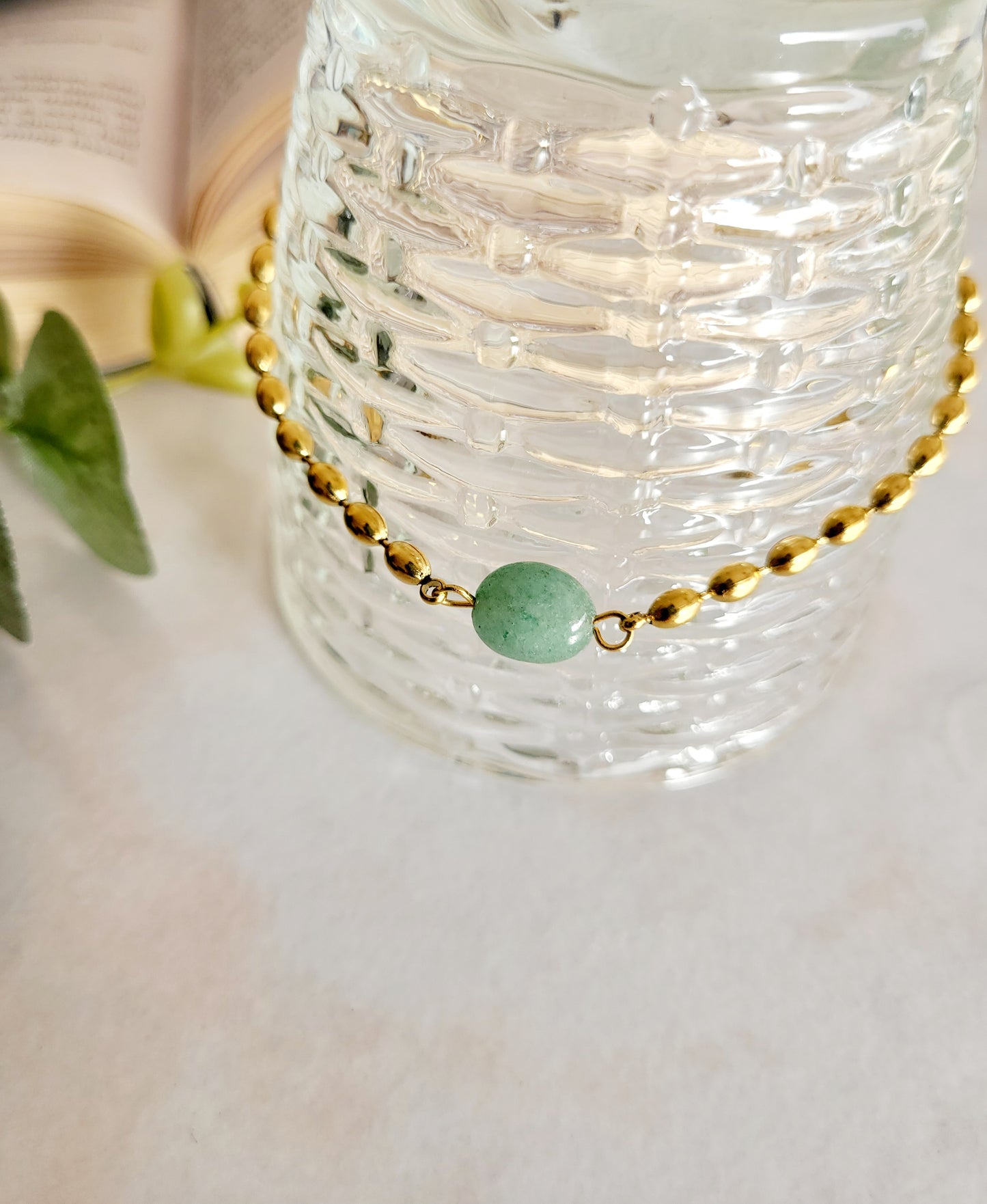 Natural Stone Bracelet - Green Stone / Stainless Steel / Natural Stone