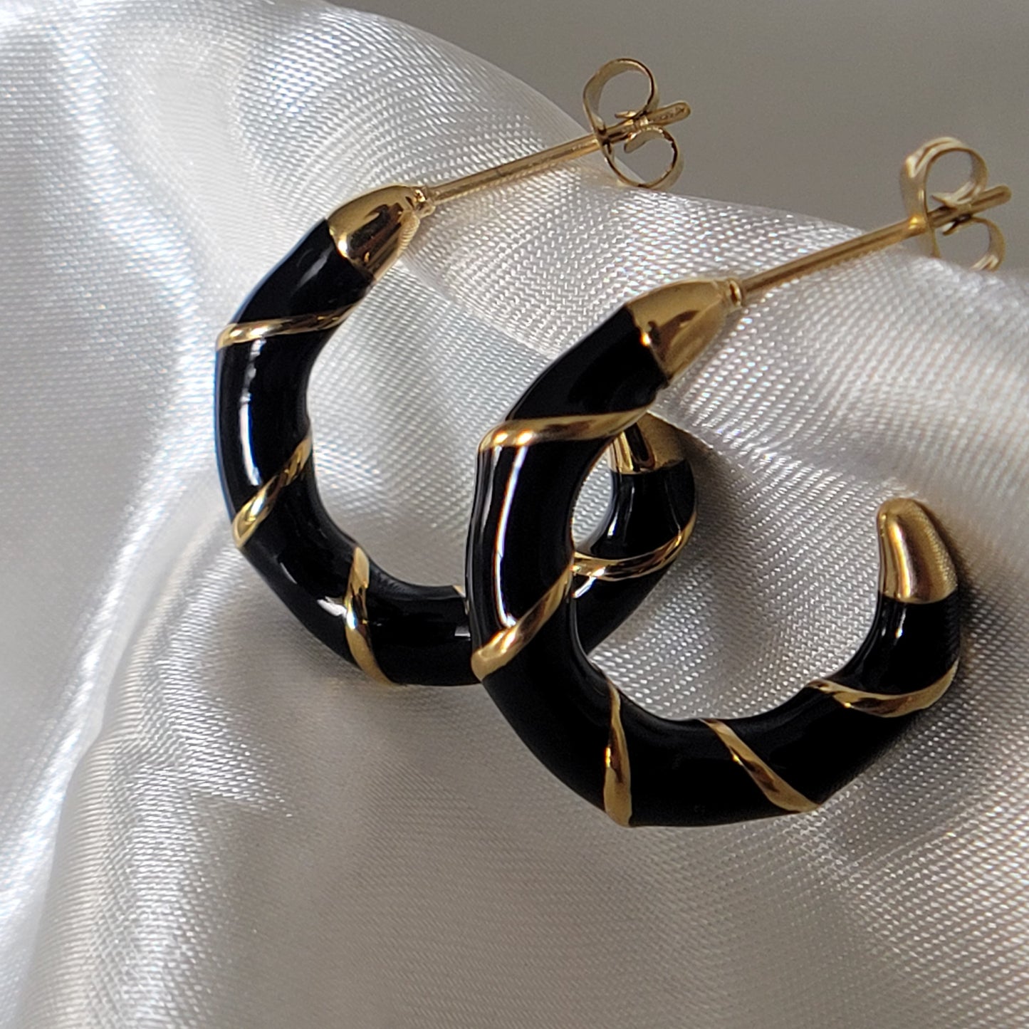 Strip Hoop Earring - Gold and White / Gold and Black