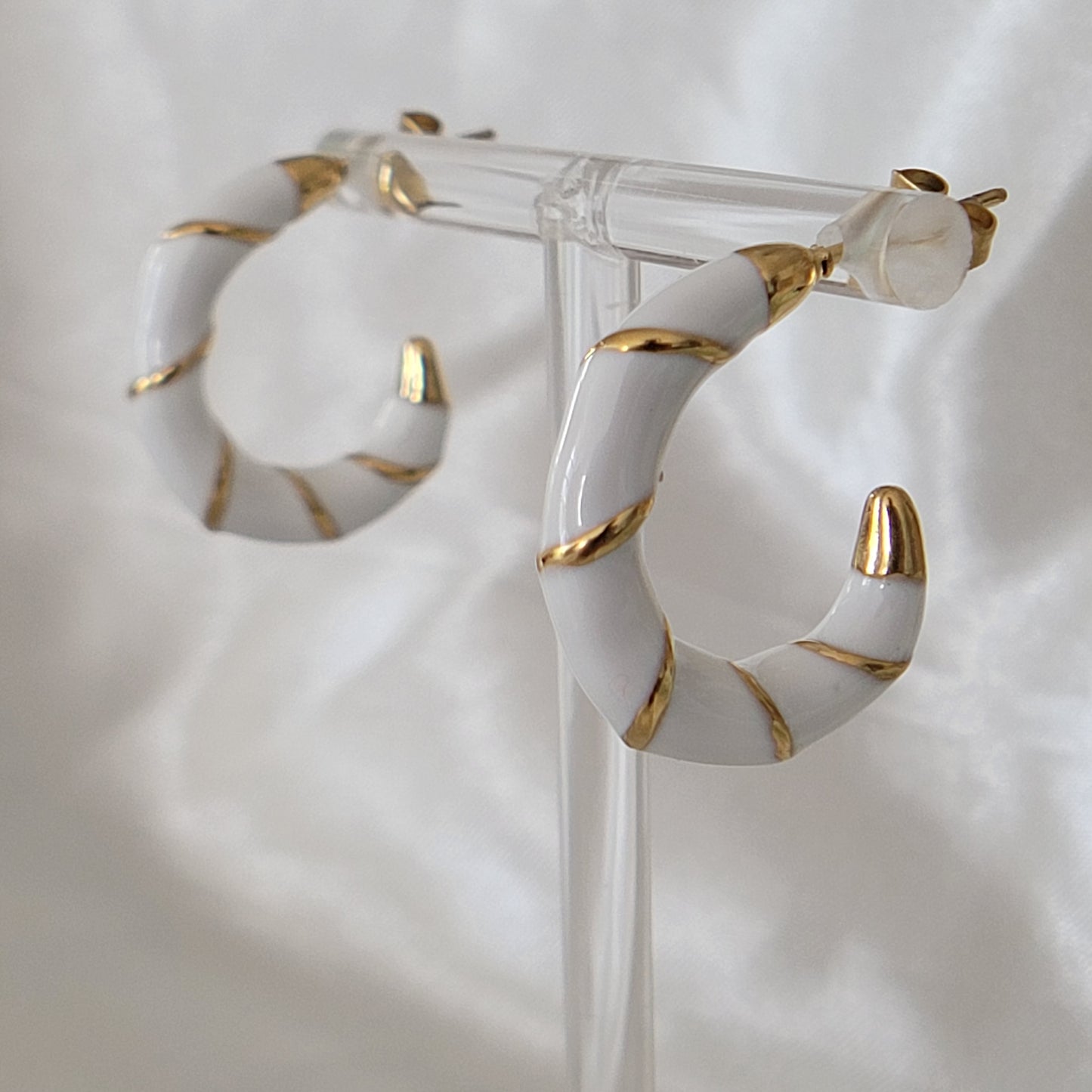 Strip Hoop Earring - Gold and White / Gold and Black
