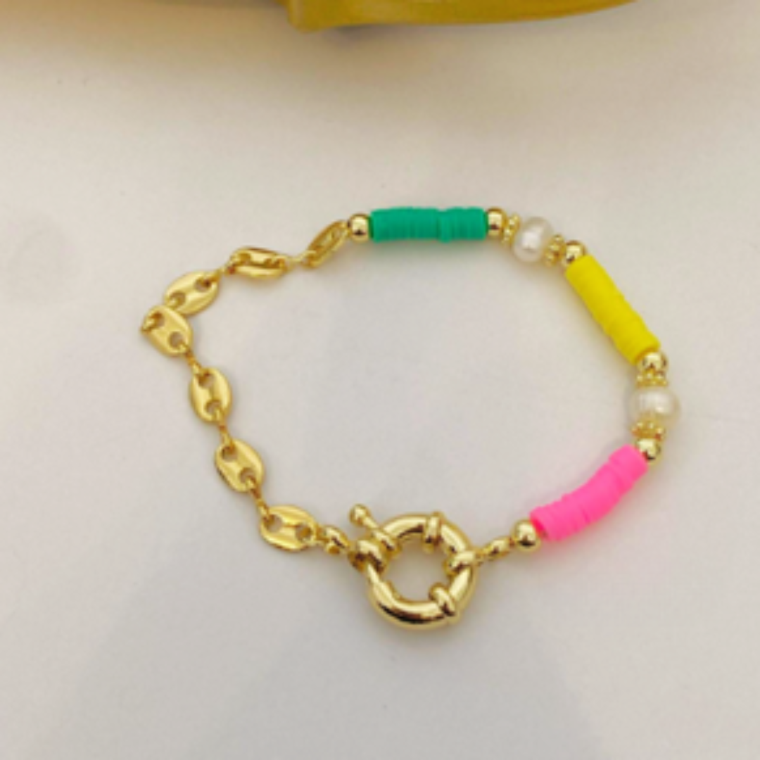 Colorful Pearl Bracelet- Green / Yellow / Pink / Stainless Steel