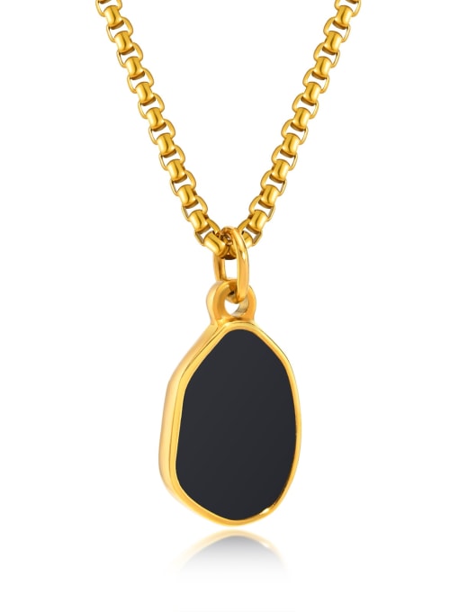 Organic Black Pendant Necklace - Unisex / Black and Gold / Stainless Steel