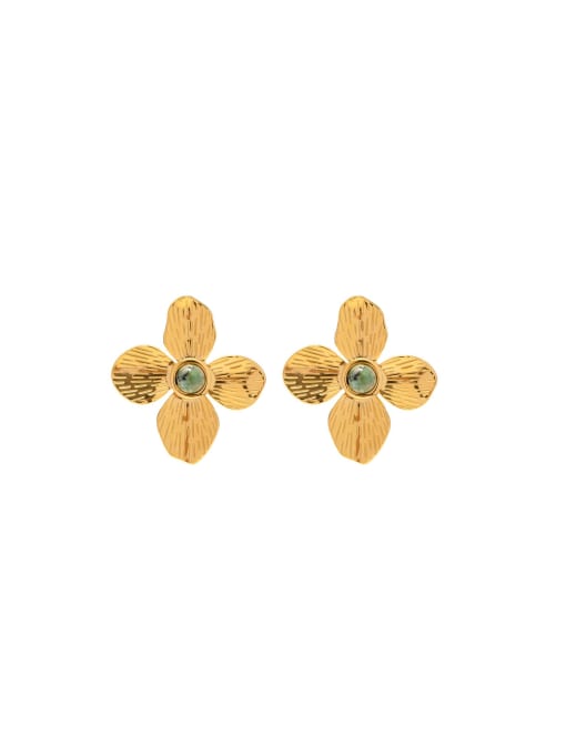 Vintage Flower Earring - Stainless Steel / Natural Stone