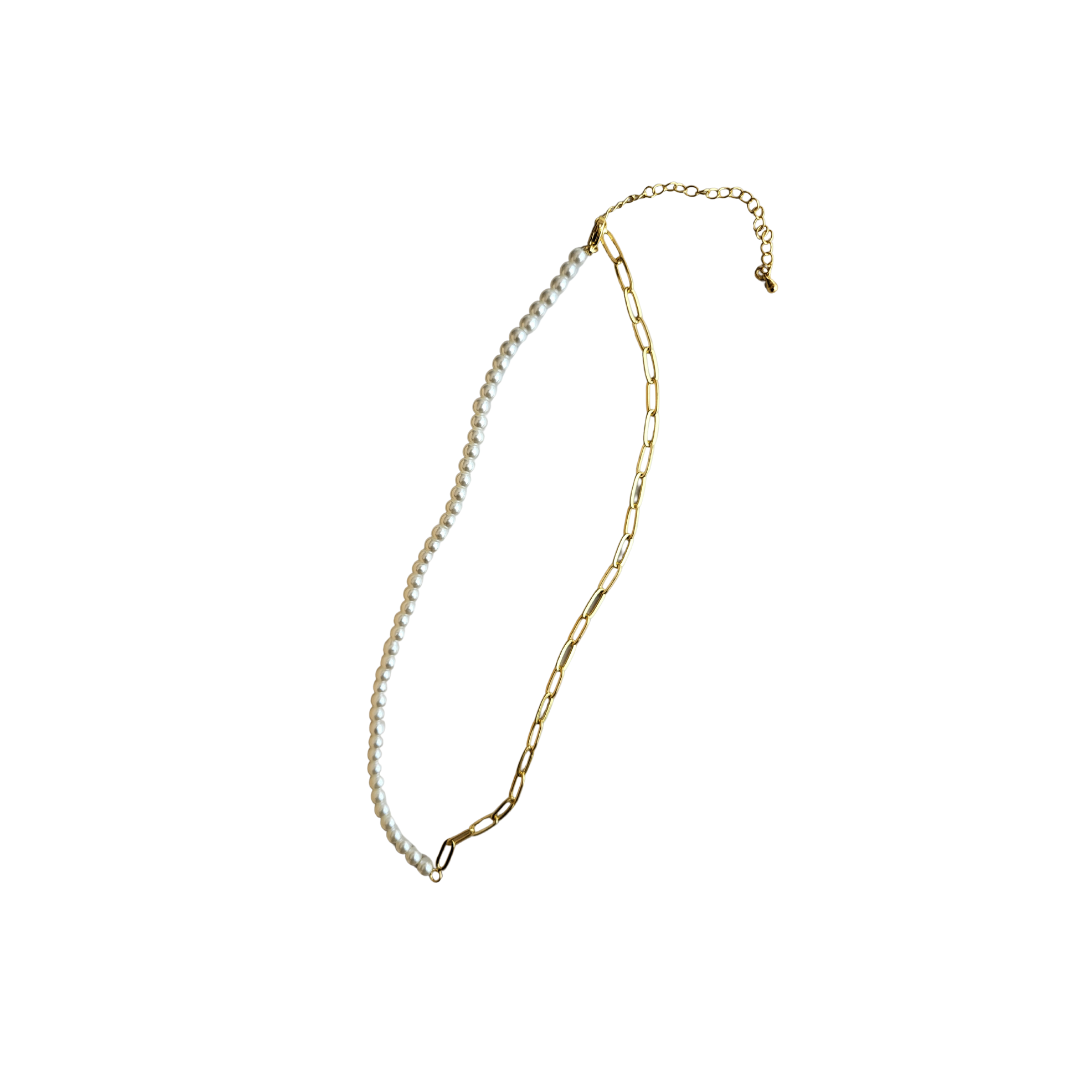 Pearl Chain Necklace - Imitation Pearl / Double Style