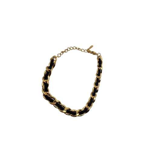 Black Braid Bracelet - Black and Gold / Black Leather