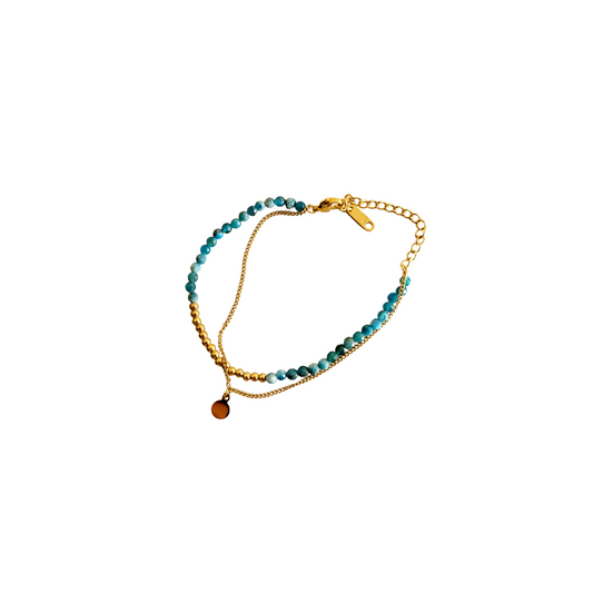 Layered Aqua Crystal Bracelet - Aqua / Gold / Pendant / Two Layered Bracelet