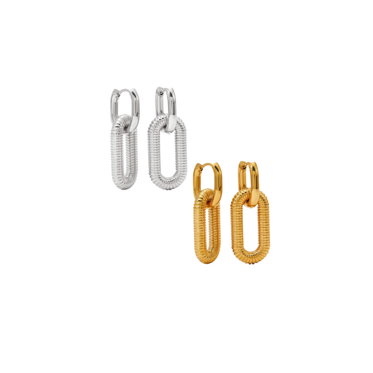 2 in 1 Rectangular Earring - Texture / Stainless Steel / Gold / Silver / Geometric / 2 Pieces