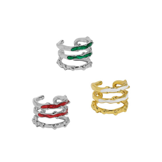 Three Line Ear Cuff - Silver and Green / Silver and Red / White and Gold