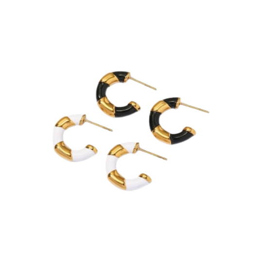 Mini Strip Hoop Earring - Gold and White / Gold and Black / Mini Hoops