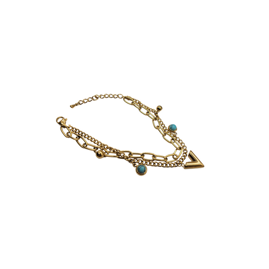 Double Layer Bracelet - Turquoise Stone / "V" Pendant