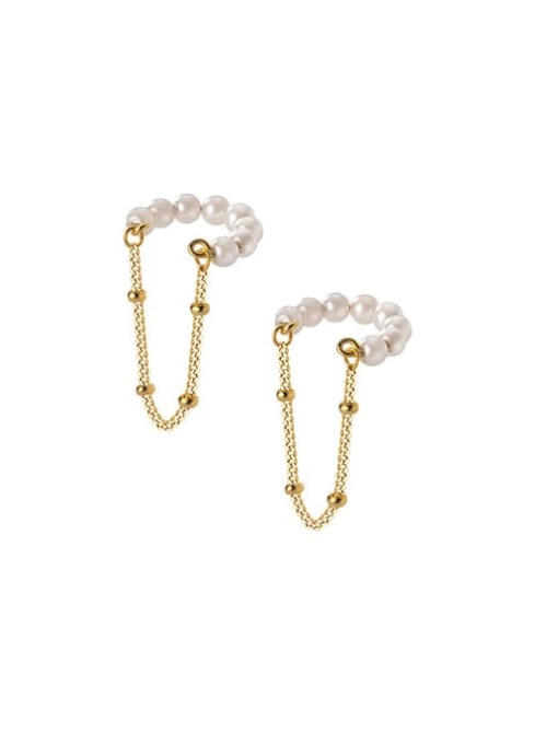 Ear Cuff con cadena y perlas - No se necesita perforación / Plata / Oro
