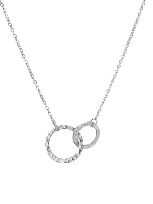 Double Circle Necklace - Texture / Intertwined Circles / Stainless Steel