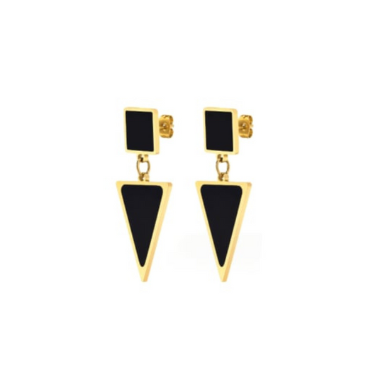 Geometric Drop Earring - Square and Triangle / Gold and black / Stainless Steel