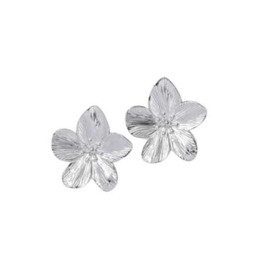 Stud de flor de plata - Pendiente / Acero inoxidable